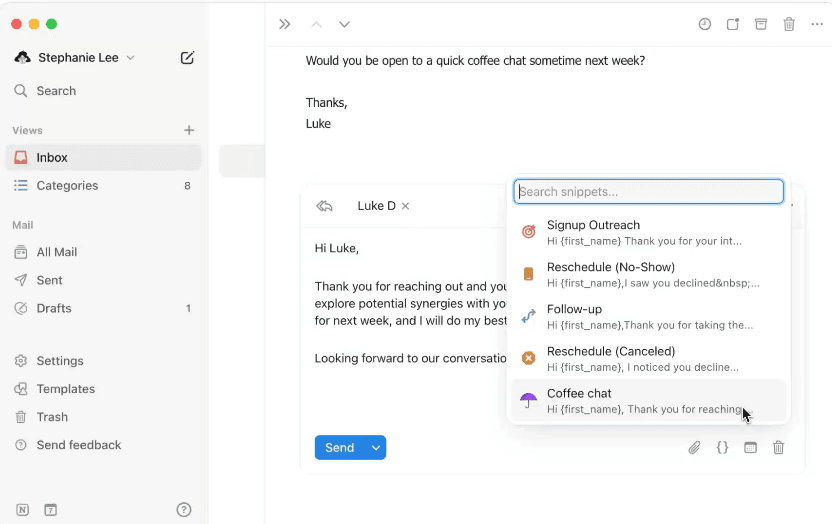 Notion Mail snippets