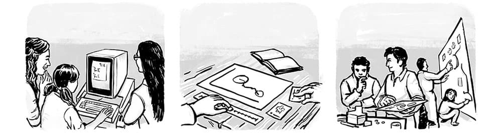 Illustrations depicting Dynamicland's mission. Image from Dynamicland.