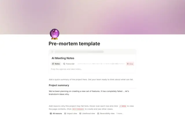 Pre-mortem template